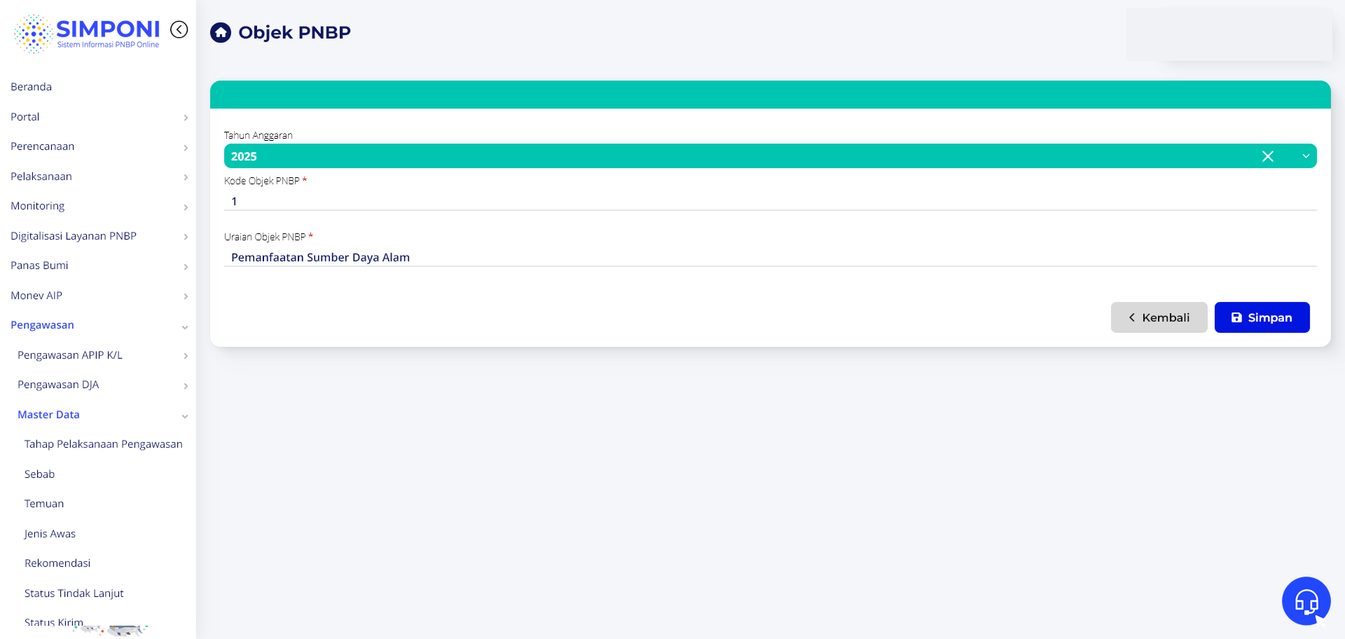 Formulir Ubah Objek PNBP