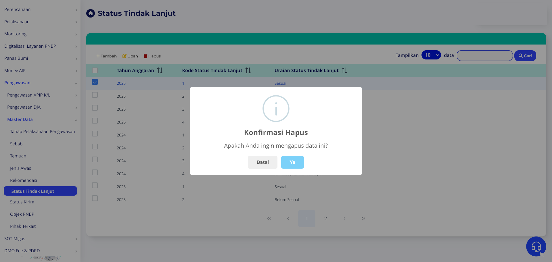 Konfirmasi Hapus Status Tindak Lanjut