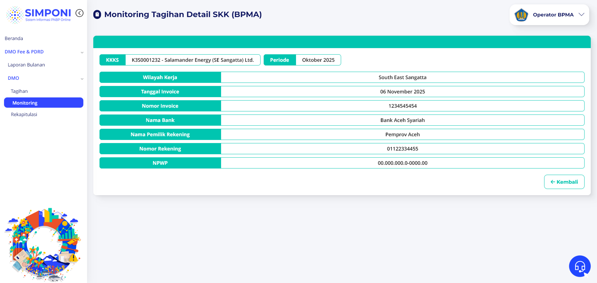 Tampilan Detail Monitoring Tagihan