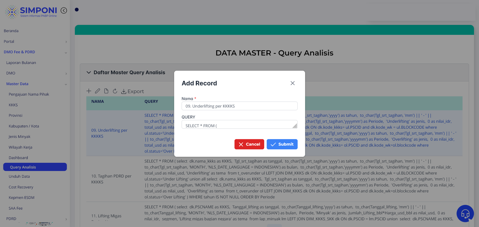 Formulir Ubah Data Query Analisis