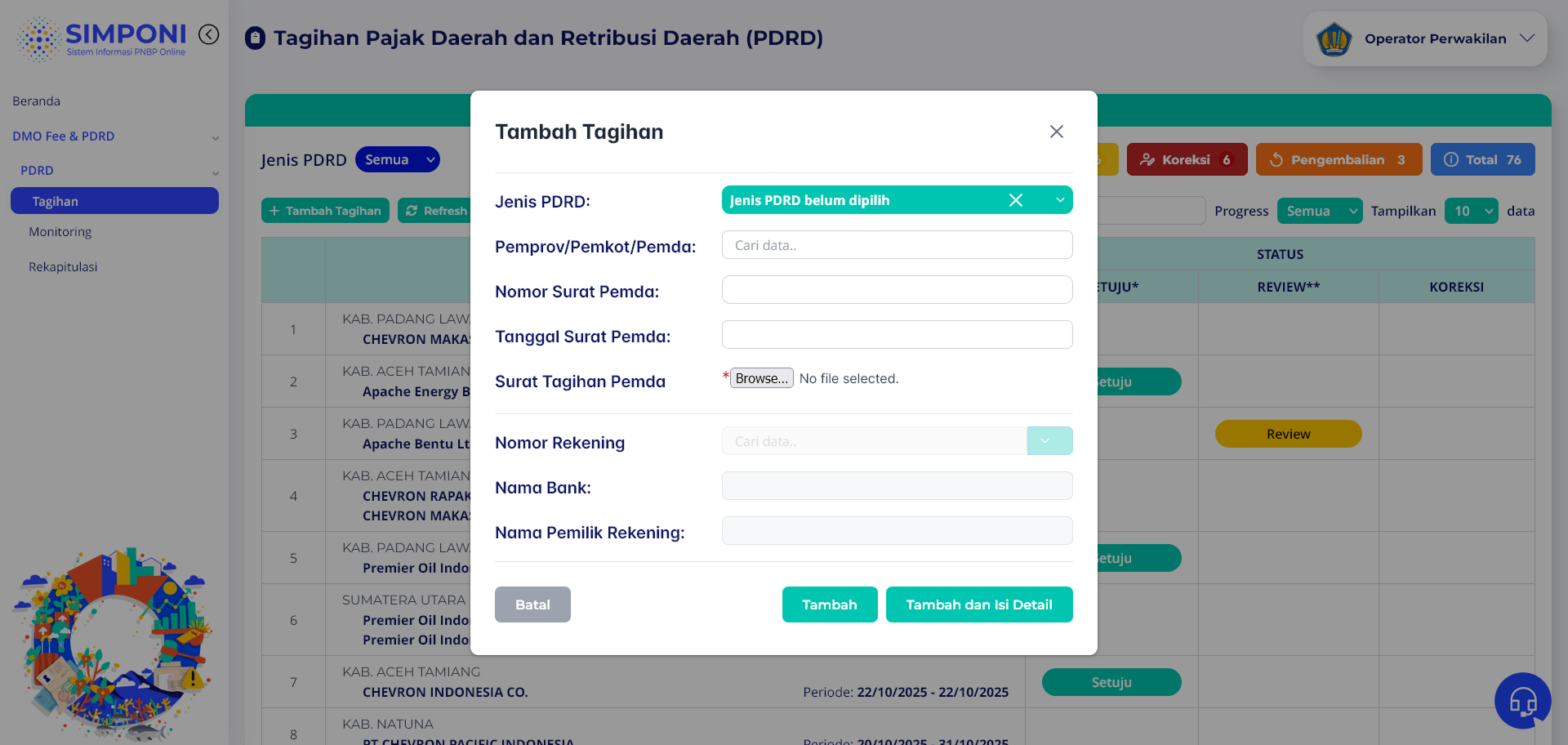 Formulir Tambah Tagihan Header