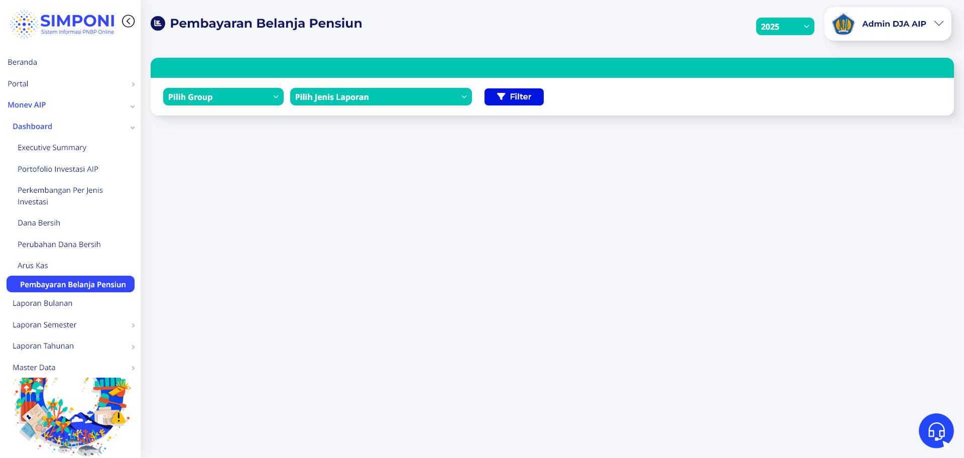 Tampilan Awal Filter Pembayaran Belanja Pensiun
