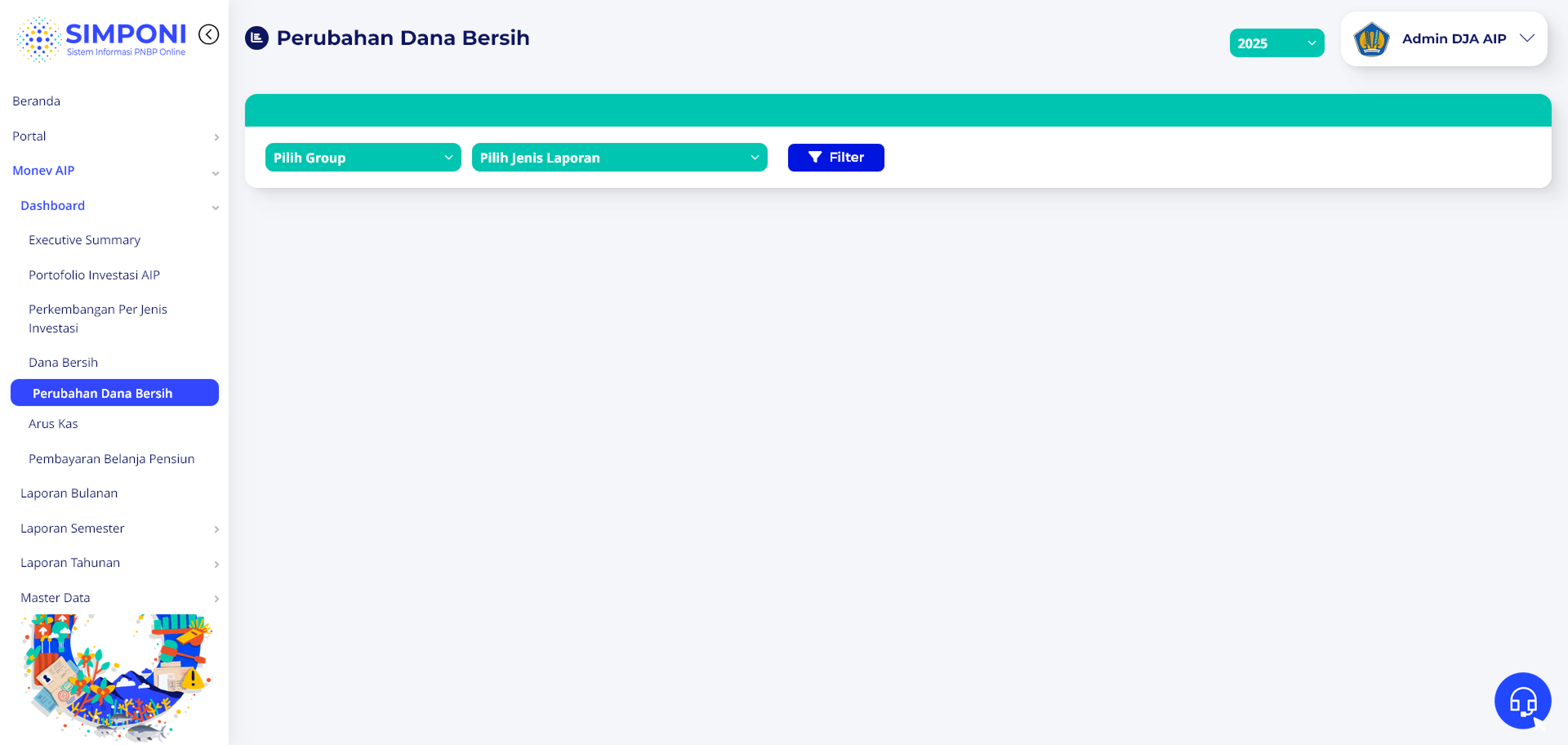 Tampilan Awal Filter Perubahan Dana Bersih