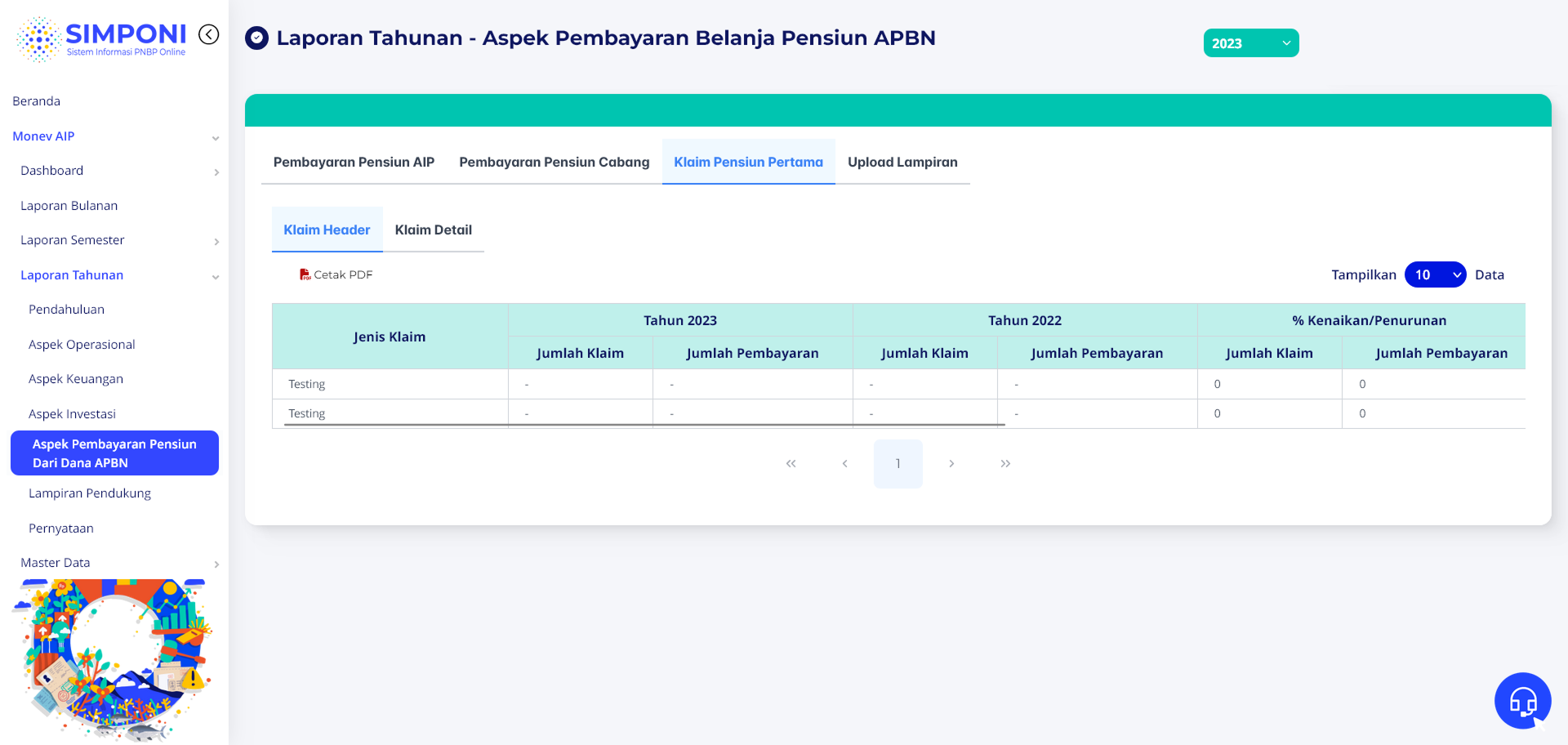 Tampilan Tab Klaim Pensiun Pertama - Header