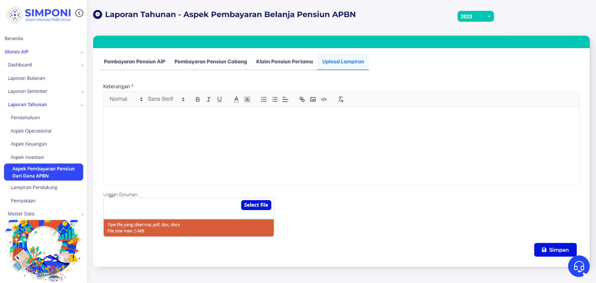 Tampilan Tab Upload Lampiran