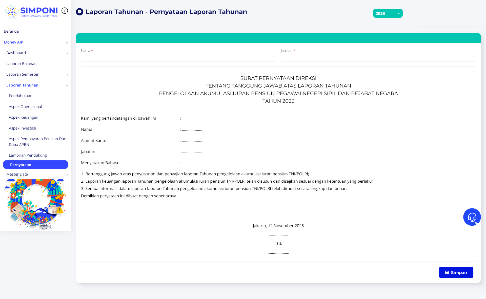 Tampilan Halaman Pernyataan