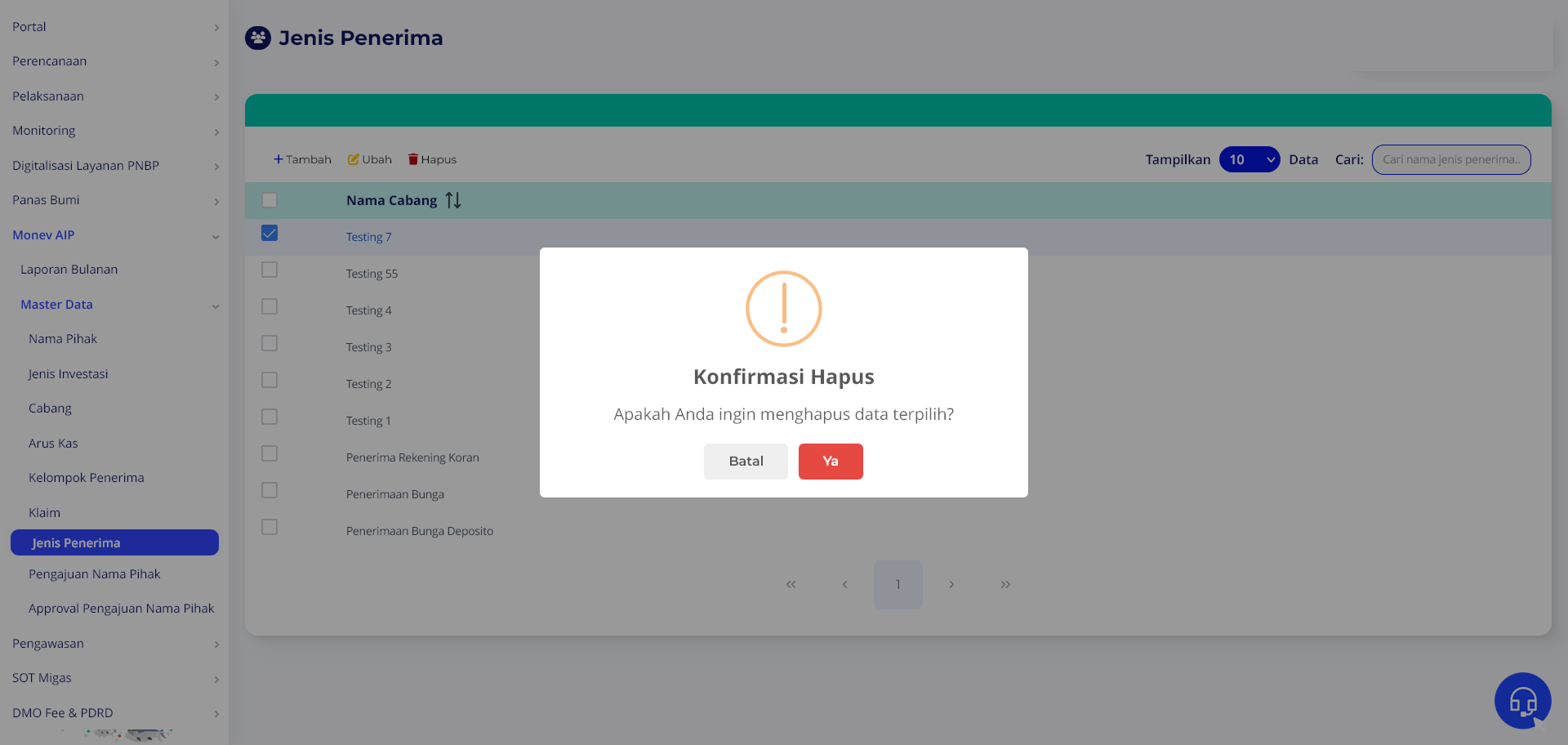 Konfirmasi Hapus Jenis Penerima