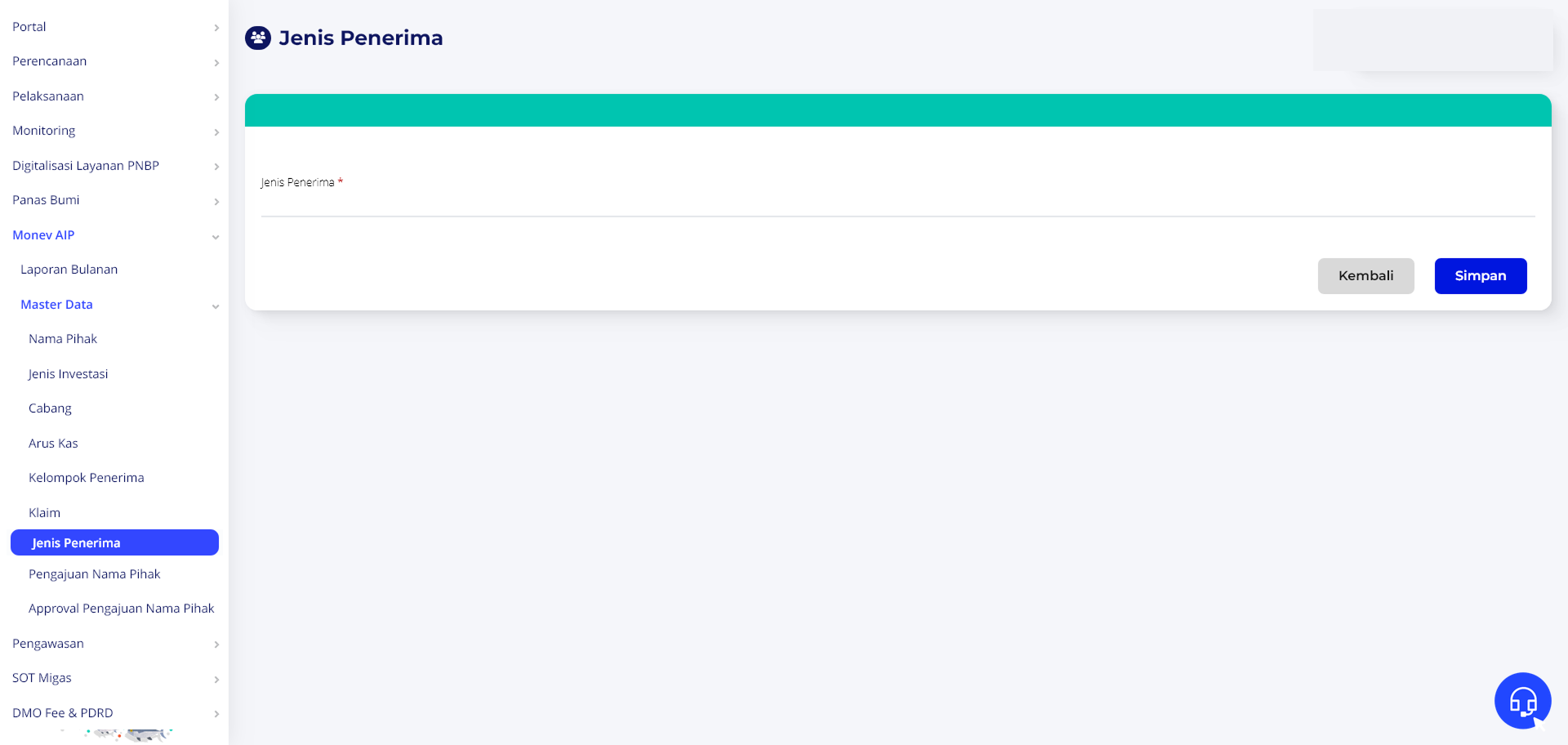 Formulir Tambah Jenis Penerima