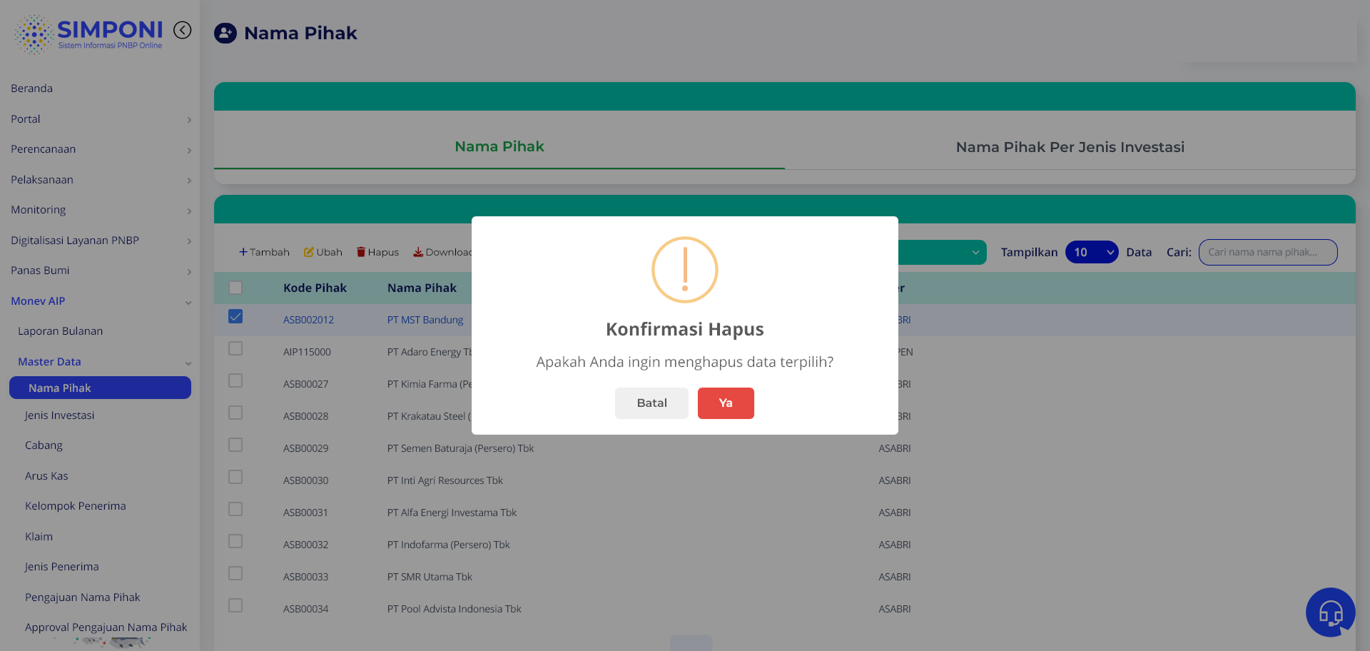 Konfirmasi Hapus Nama Pihak