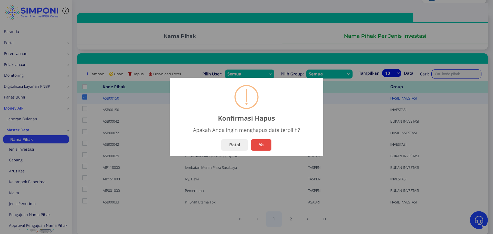 Konfirmasi Hapus Nama Pihak Per Jenis Investasi