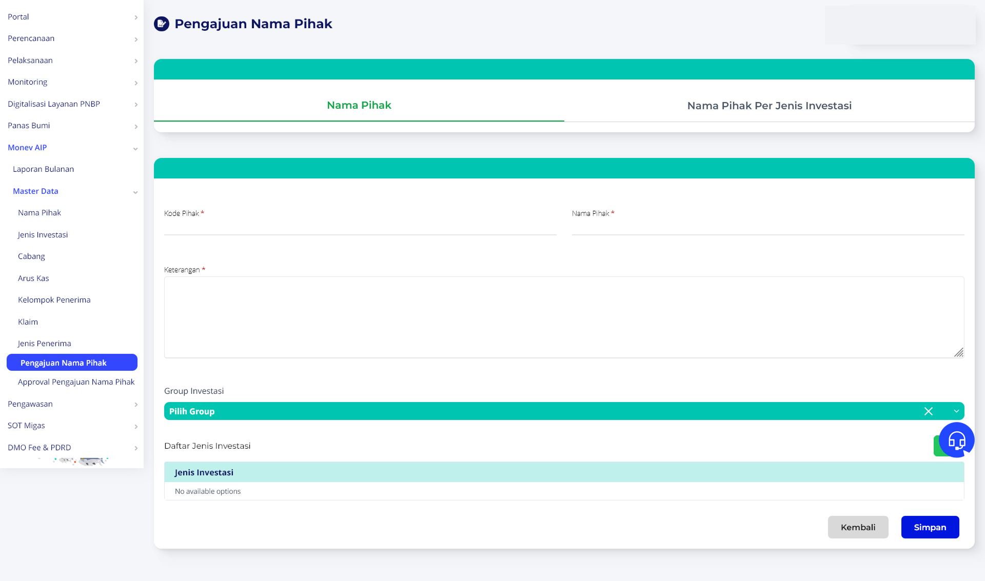 Formulir Pengajuan Nama Pihak