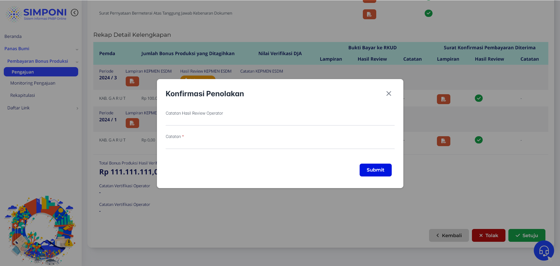 Konfirmasi Reject Data
