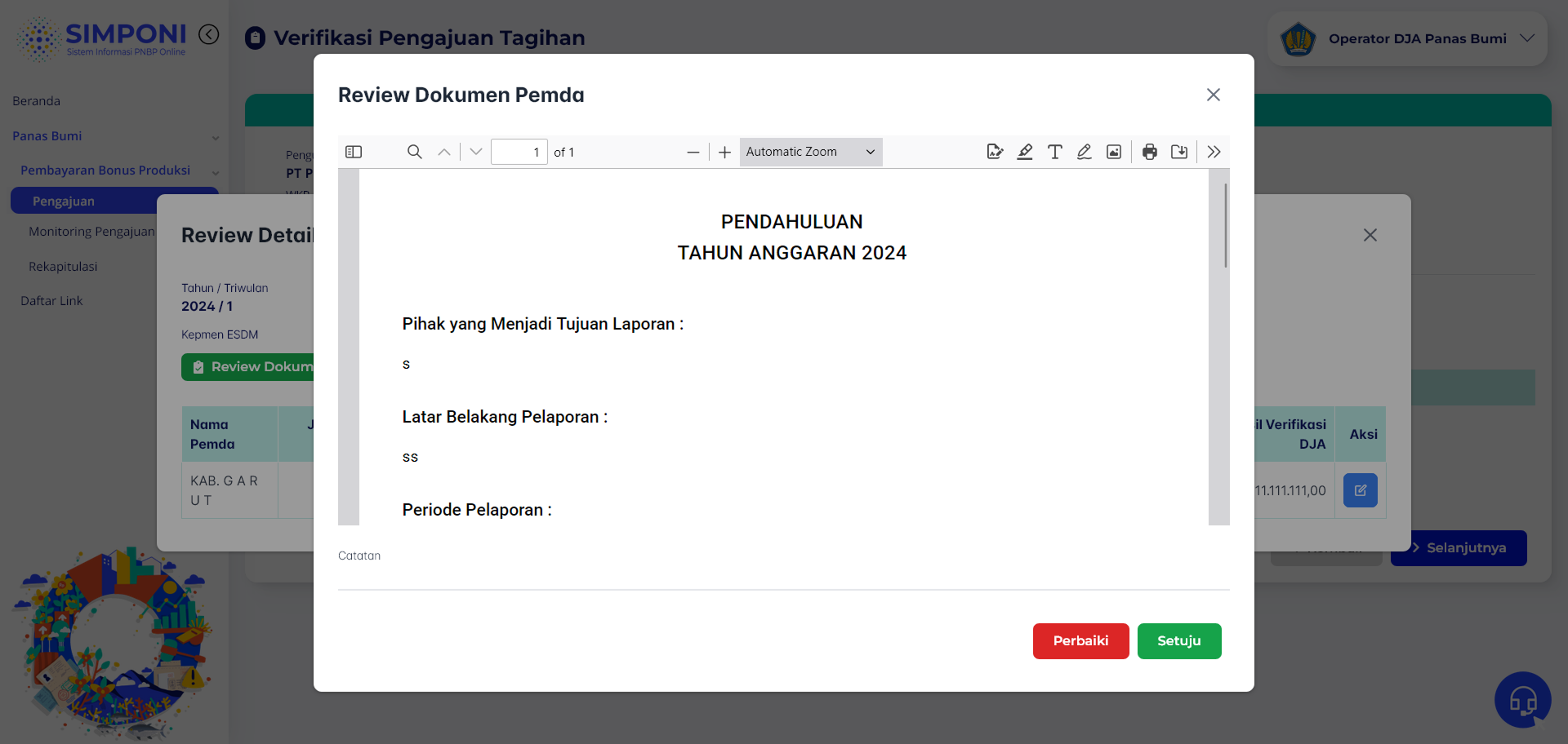 Konfirmasi Verifikasi Dokumen PEMDA