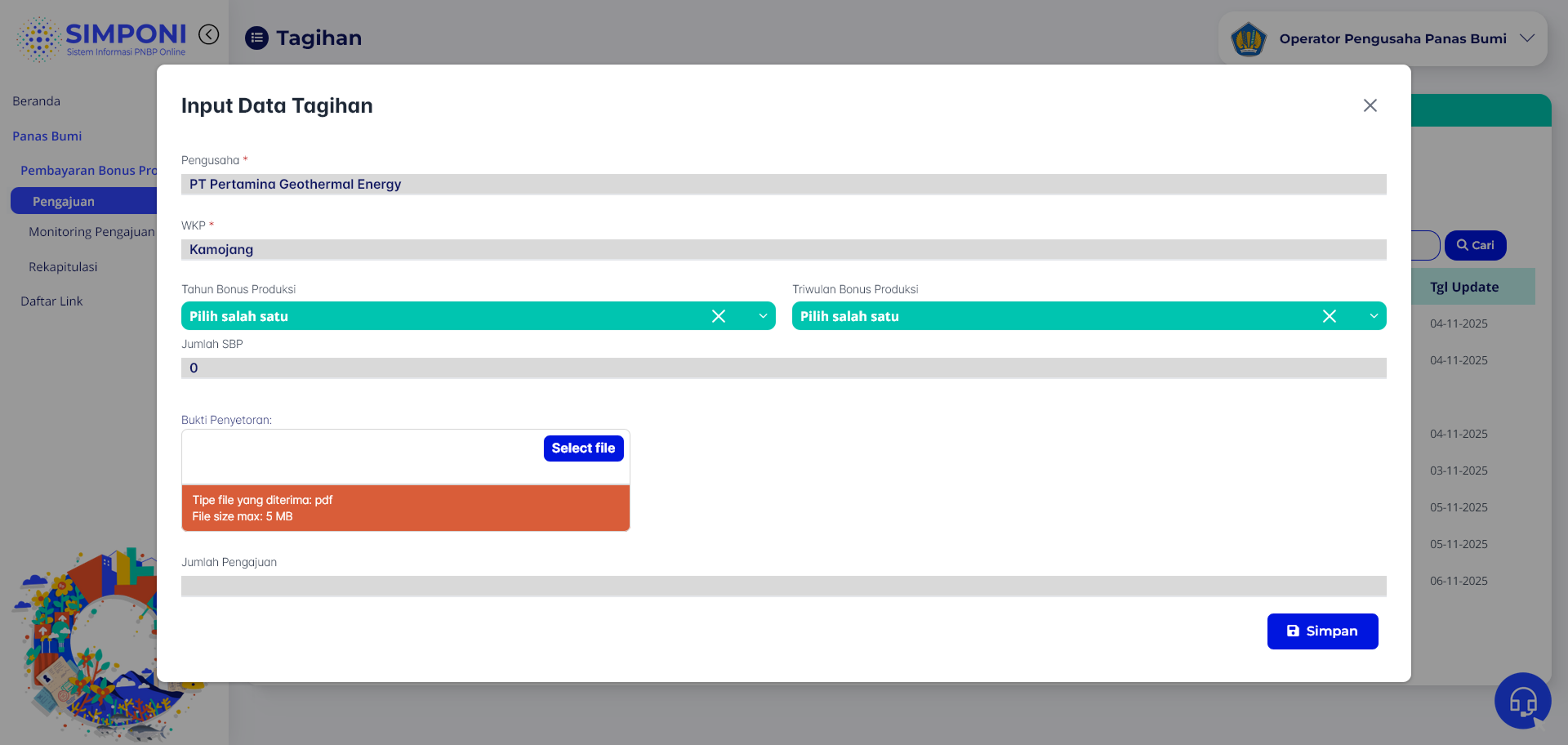 Formulir Input Data Tagihan (Header)