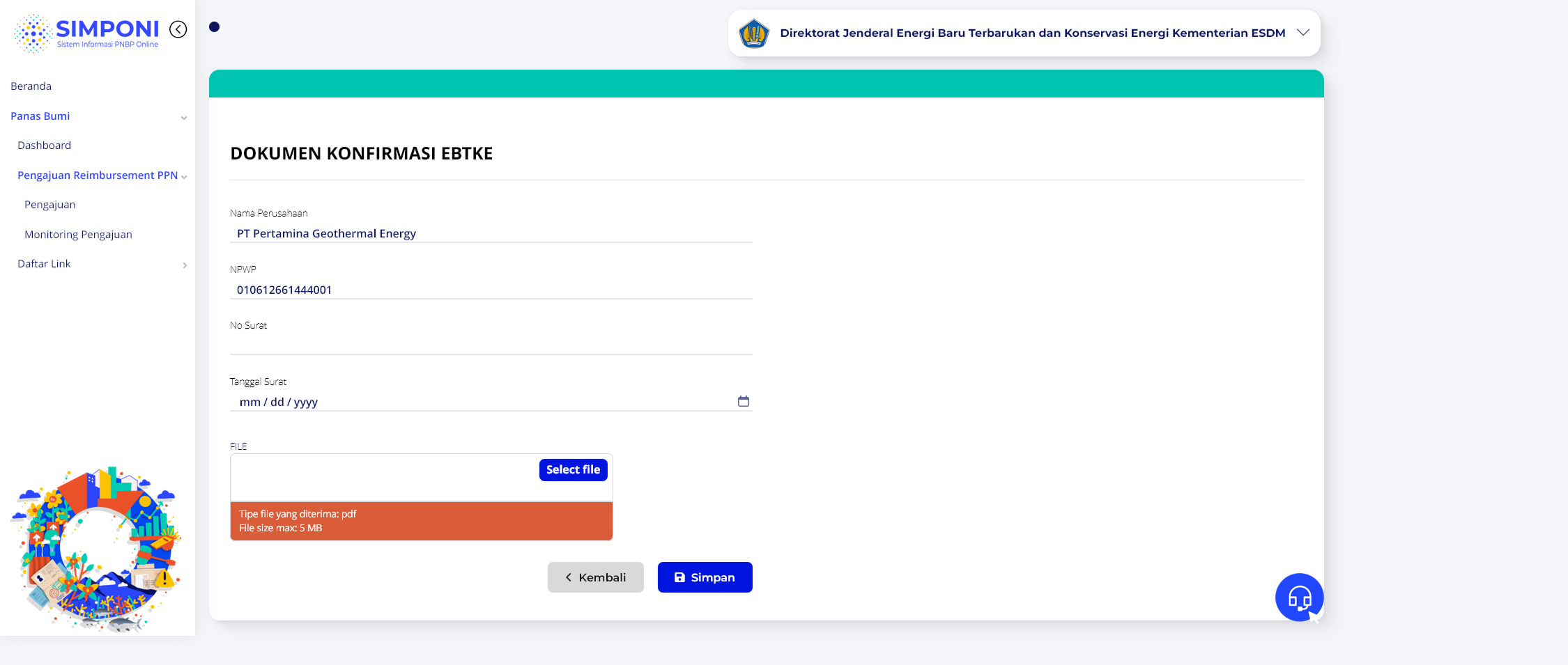 Formulir Upload Dokumen Konfirmasi