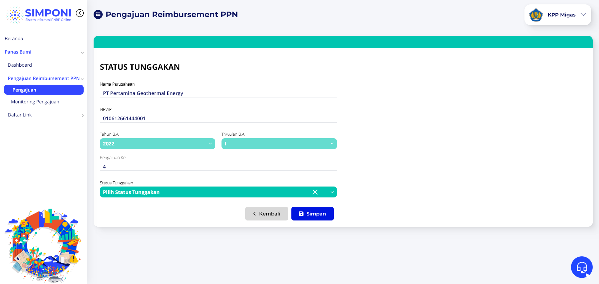 Formulir Update Status Tunggakan