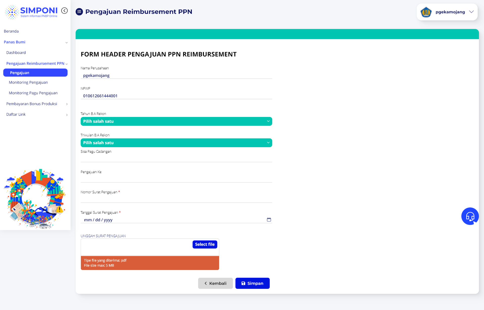 Formulir Header Pengajuan