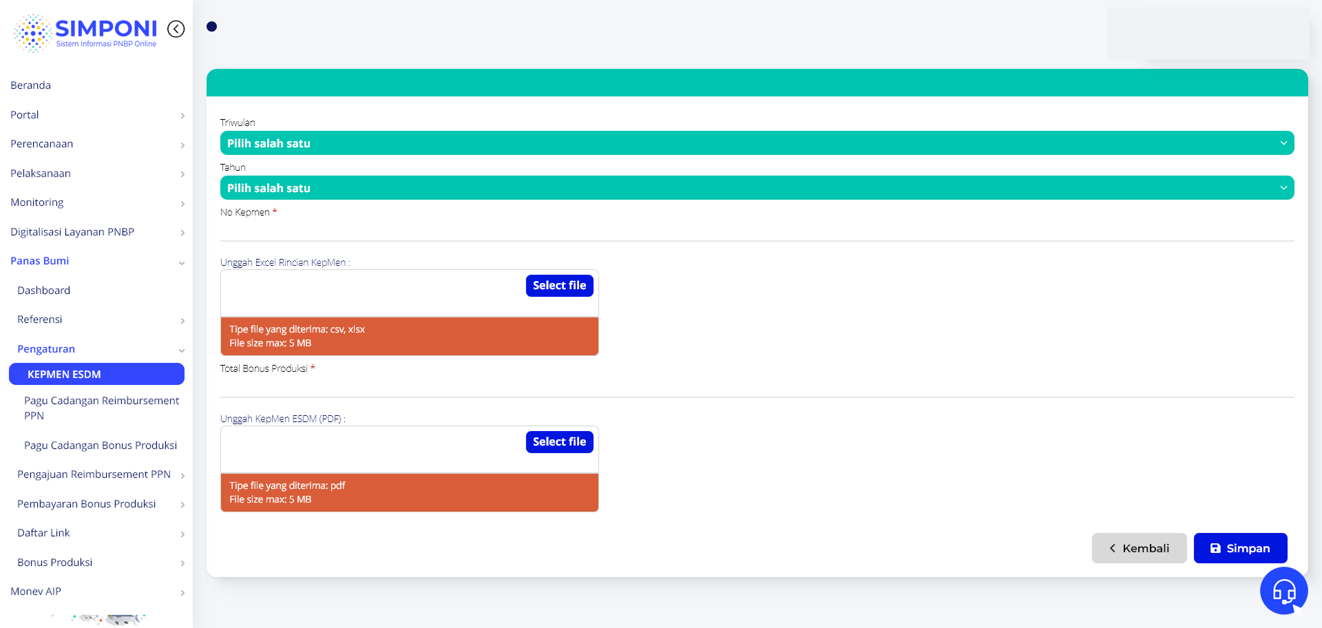 Formulir Tambah Data KEPMEN ESDM