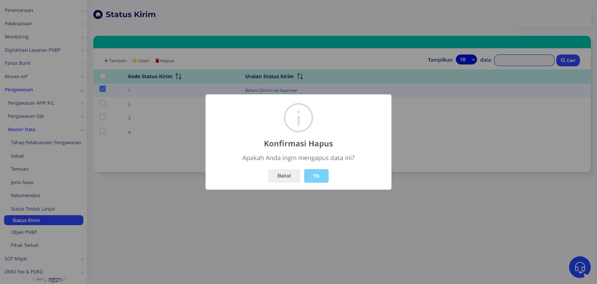 Konfirmasi Hapus Status Kirim