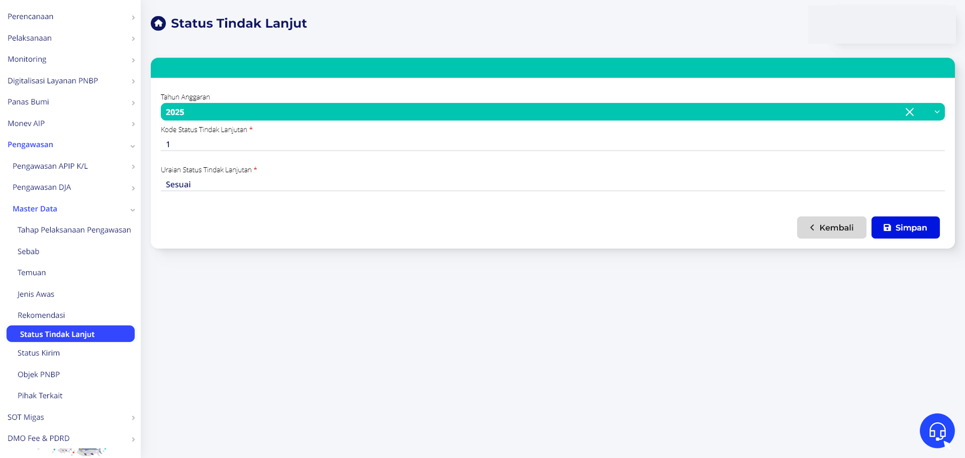 Formulir Ubah Status Tindak Lanjut