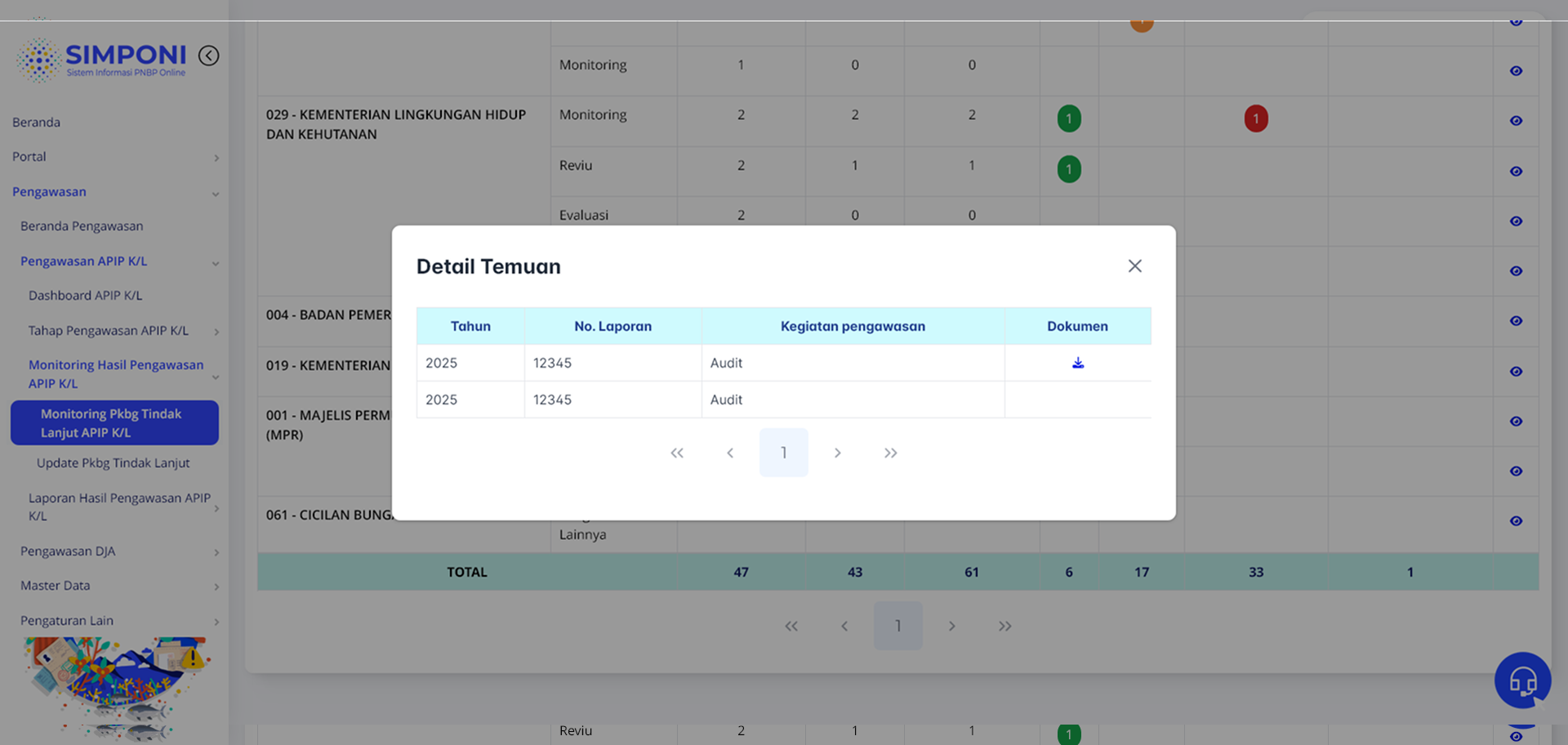 Tampilan Modal Download PDF