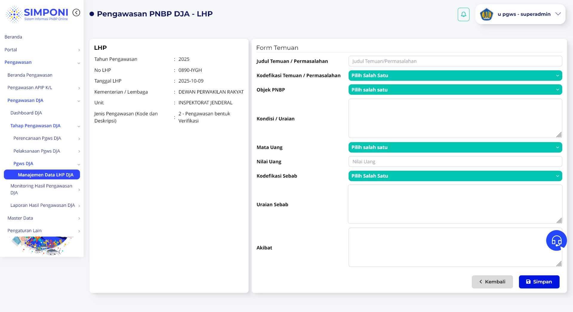 Form Input Temuan LHP