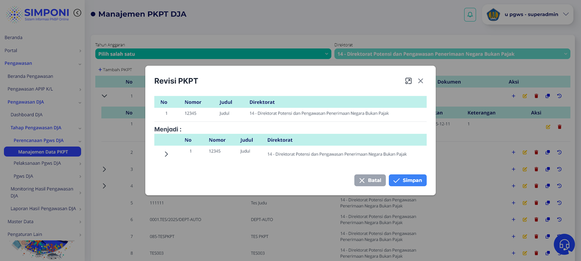 Modal Revisi PKPT